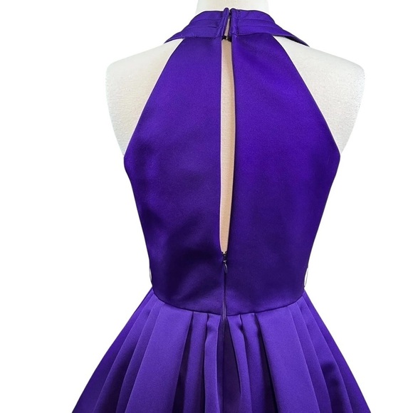 Vtg AJ Bari Halter Pleated Tulle Keyhole Back Cocktail Dress Purple Size 6 - Picture 4 of 8